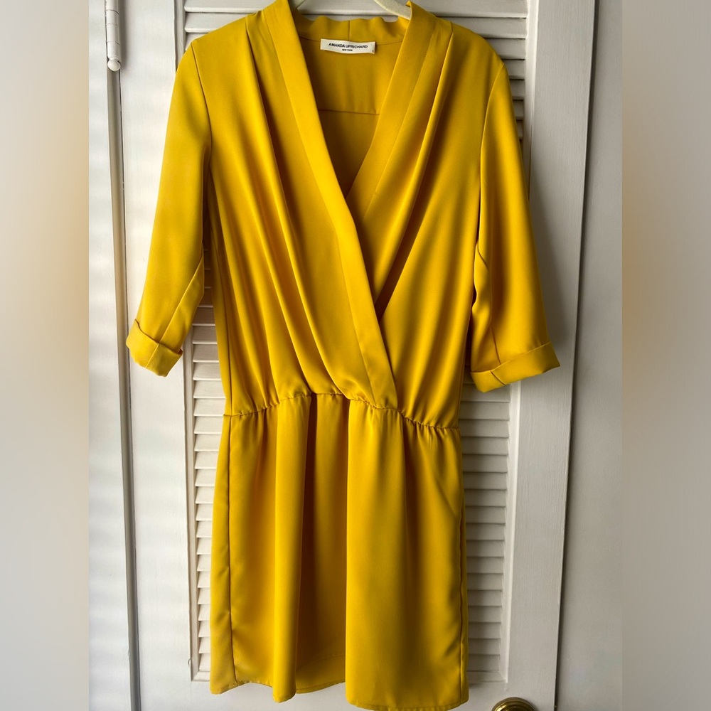 Amanda Uprichard Faux Wrap Dress in Mustard Yellow Size S